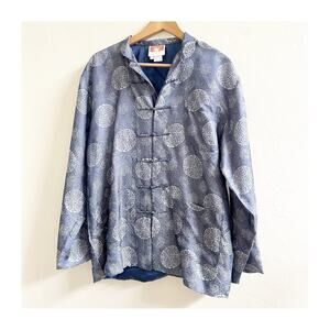 Oriental Men’s Tang Silk Shirt Toggle Button Blue Size Small Mandarin Collar
